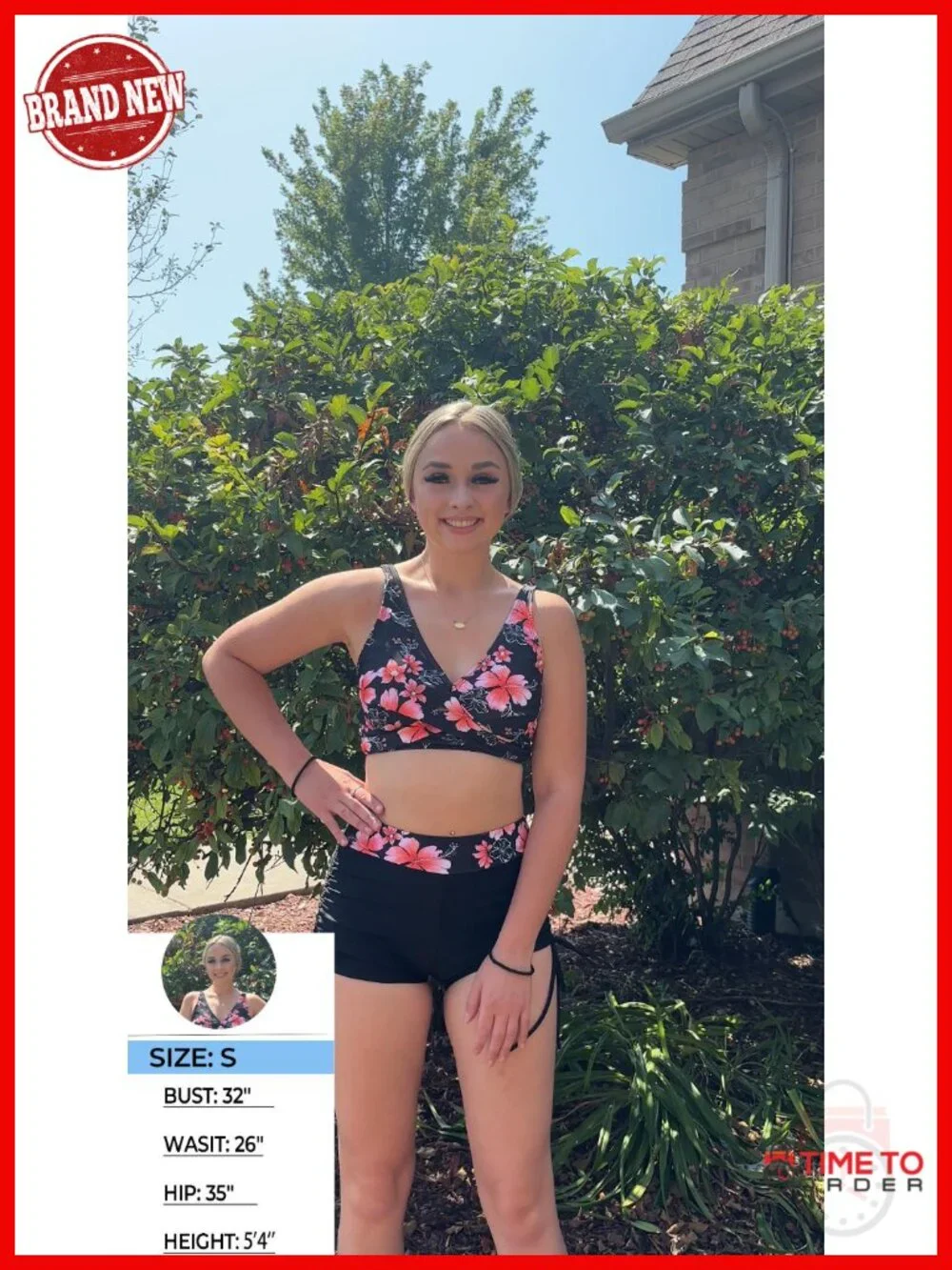 Two Piece High Waisted Bikini Set with Boyshorts Twist Front Lace Up